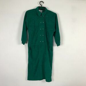 Vintage 1980s Sabino Dress Petite Size PS Green Faux Suede Long Sleeve Womens
